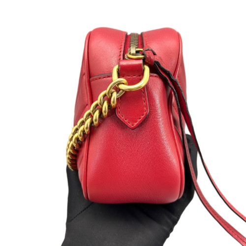 Gucci Chevron Small GG Marmont Chain Shoulder Bag Calfskin Red
