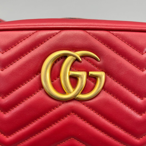 Gucci Chevron Small GG Marmont Chain Shoulder Bag Calfskin Red