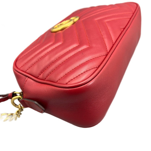 Gucci Chevron Small GG Marmont Chain Shoulder Bag Calfskin Red