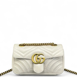 Gucci Chevron Mini GG Marmont Calfskin White