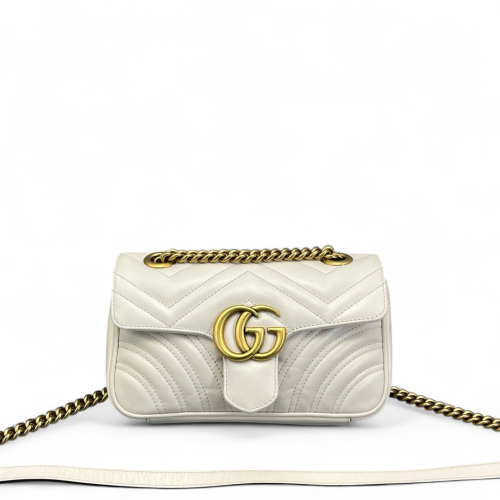 Gucci Chevron Mini GG Marmont Calfskin White Gucci Chevron Mini GG Marmont Calfskin White