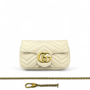 Gucci Chevron Super Mini GG Marmont Calfskin White