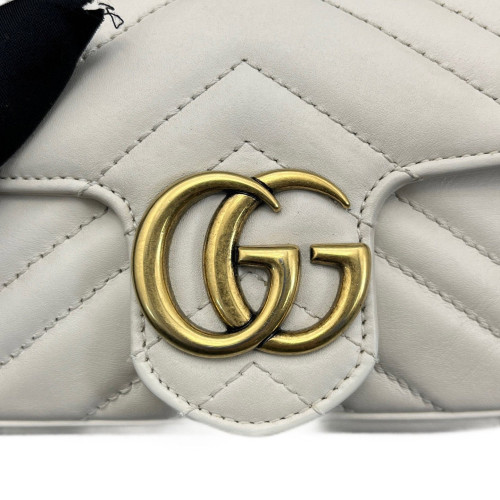 Gucci Chevron Super Mini GG Marmont Calfskin White Gucci Chevron Super Mini GG Marmont Calfskin White