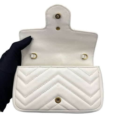 Gucci Chevron Super Mini GG Marmont Calfskin White Gucci Chevron Super Mini GG Marmont Calfskin White