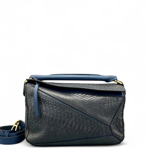 Loewe Medium Puzzle Python Calfskin Blue Black
