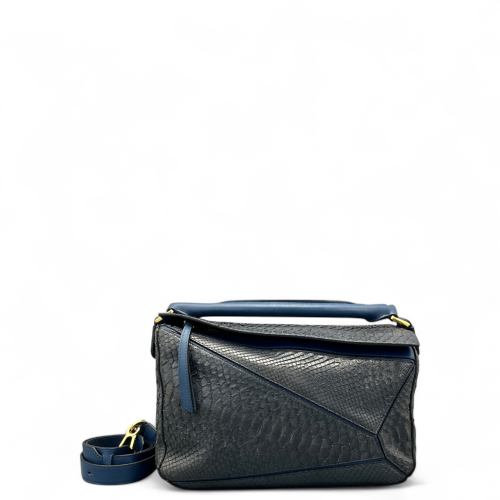 Loewe Medium Puzzle Python Calfskin Blue Black