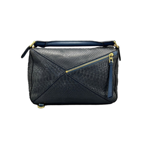 Loewe Medium Puzzle Python Calfskin Blue Black