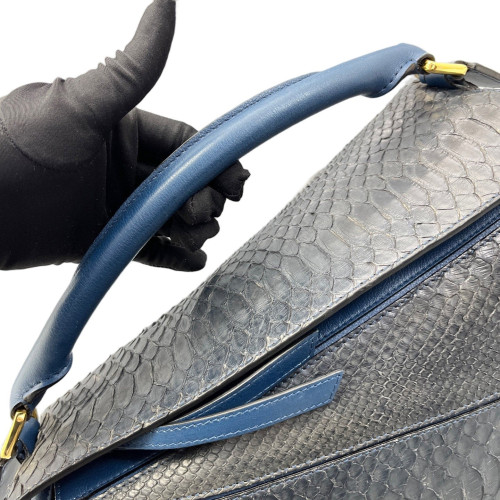 Loewe Medium Puzzle Python Calfskin Blue Black
