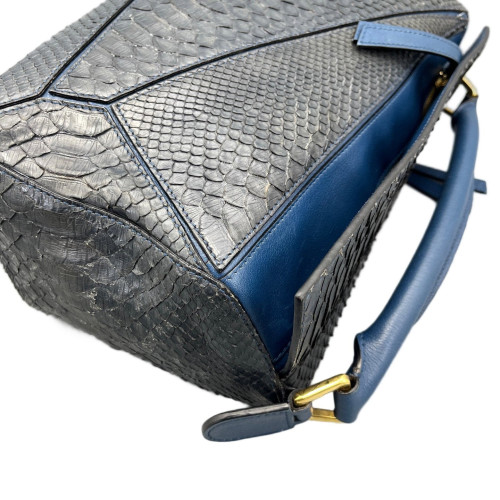 Loewe Medium Puzzle Python Calfskin Blue Black