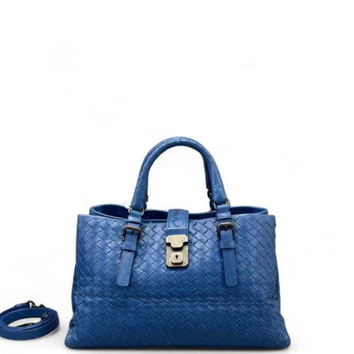 Bottega Veneta Small Roma Tote Bag Calfskin Intrecciato Blue