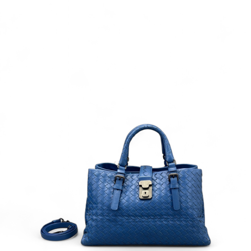 Bottega Veneta Small Roma Tote Bag Calfskin Intrecciato Blue