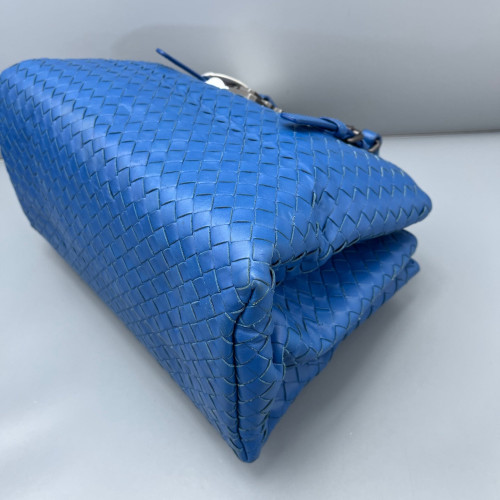 Bottega Veneta Small Roma Tote Bag Calfskin Intrecciato Blue