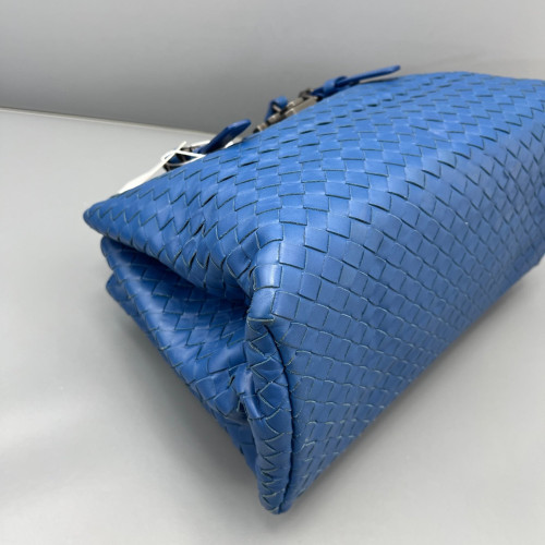 Bottega Veneta Small Roma Tote Bag Calfskin Intrecciato Blue