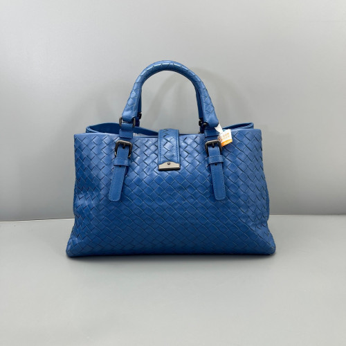Bottega Veneta Small Roma Tote Bag Calfskin Intrecciato Blue