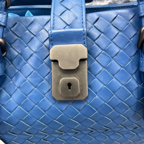 Bottega Veneta Small Roma Tote Bag Calfskin Intrecciato Blue