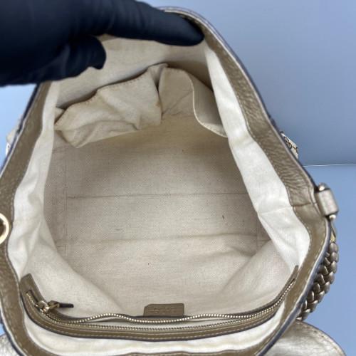 Gucci Bamboo Flap Bag Canvas Calfskin Pale Gold Brown