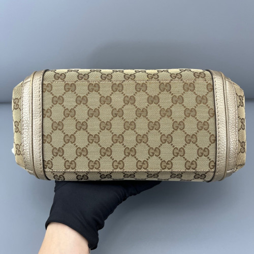 Gucci Bamboo Flap Bag Canvas Calfskin Pale Gold Brown
