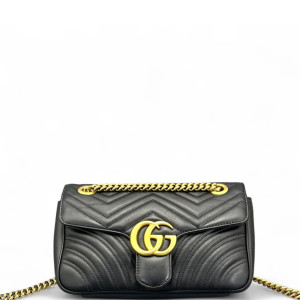 Gucci Chevron Small GG Marmont Calfskin Black