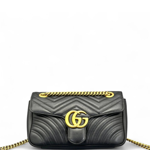 Gucci Chevron Small GG Marmont Calfskin Black