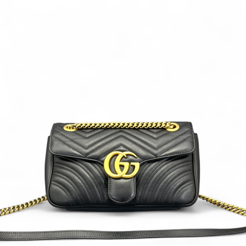 Gucci Chevron Small GG Marmont Calfskin Black