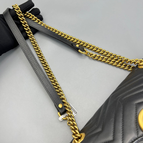Gucci Chevron Small GG Marmont Calfskin Black