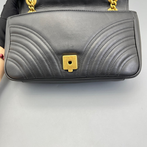 Gucci Chevron Small GG Marmont Calfskin Black