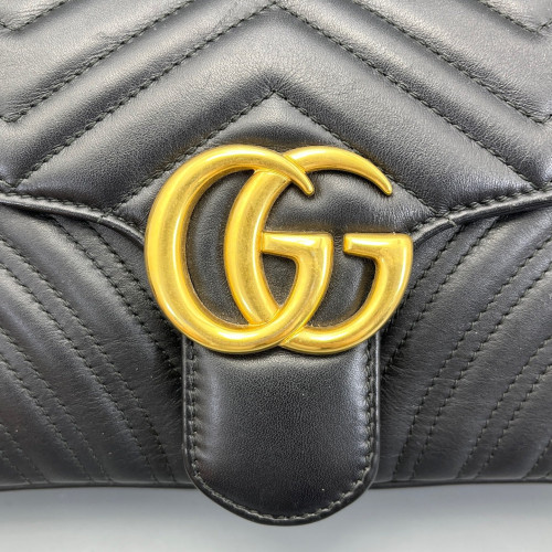 Gucci Chevron Small GG Marmont Calfskin Black