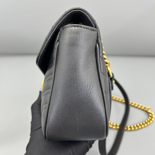 Gucci Chevron Small GG Marmont Calfskin Black