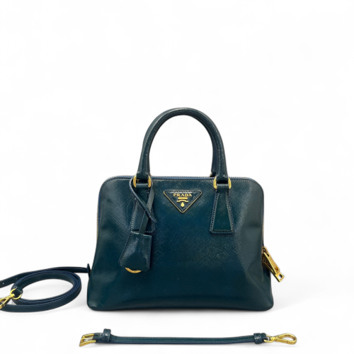Prada Small Lux Open Promenade Patent Calfskin Blue