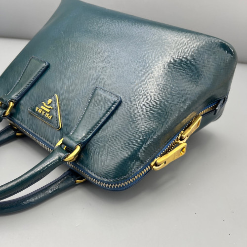Prada Small Lux Open Promenade Patent Calfskin Blue