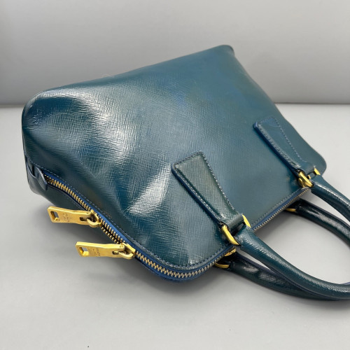 Prada Small Lux Open Promenade Patent Calfskin Blue
