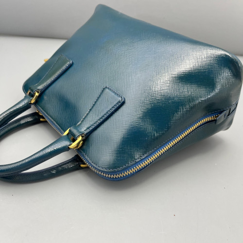 Prada Small Lux Open Promenade Patent Calfskin Blue