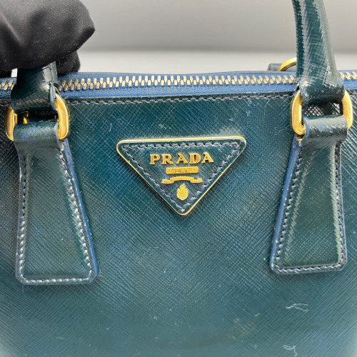 Prada Small Lux Open Promenade Patent Calfskin Blue