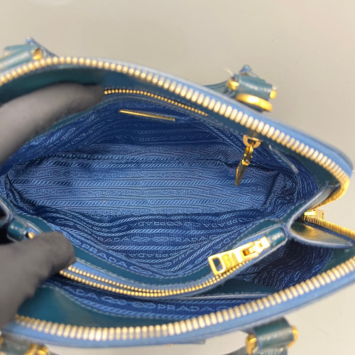Prada Small Lux Open Promenade Patent Calfskin Blue