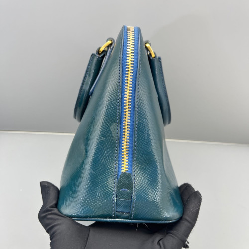Prada Small Lux Open Promenade Patent Calfskin Blue
