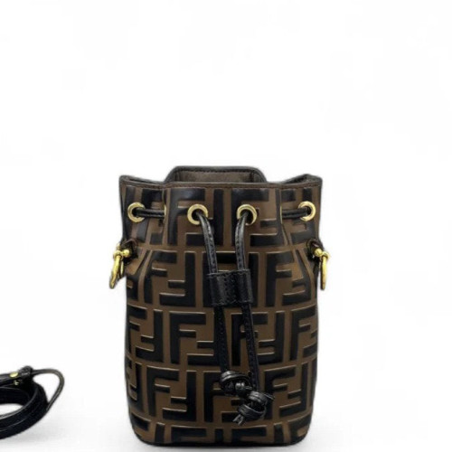 Fendi Mini Mon Tresor Bucket Embossed FF Brown Dark Brown