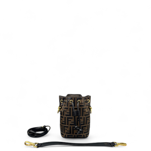 Fendi Mini Mon Tresor Bucket Embossed FF Brown Dark Brown