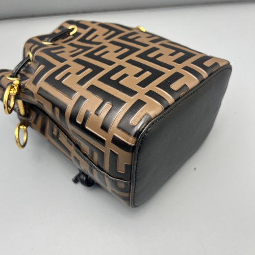 Fendi Mini Mon Tresor Bucket Embossed FF Brown Dark Brown