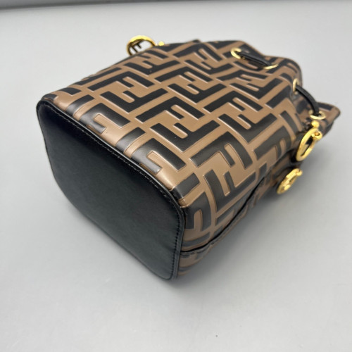 Fendi Mini Mon Tresor Bucket Embossed FF Brown Dark Brown