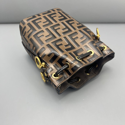 Fendi Mini Mon Tresor Bucket Embossed FF Brown Dark Brown
