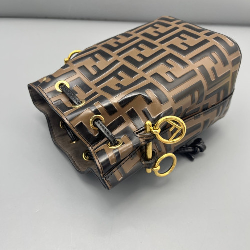 Fendi Mini Mon Tresor Bucket Embossed FF Brown Dark Brown