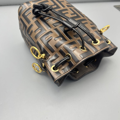 Fendi Mini Mon Tresor Bucket Embossed FF Brown Dark Brown