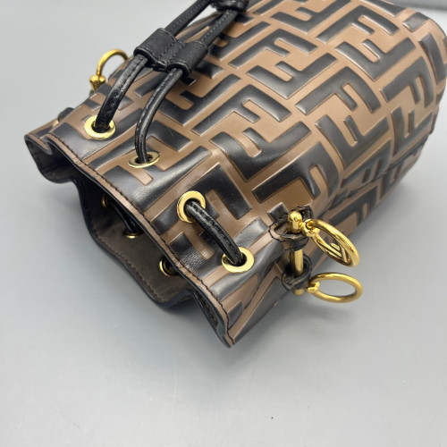 Fendi Mini Mon Tresor Bucket Embossed FF Brown Dark Brown