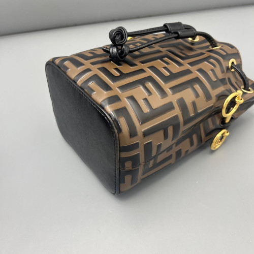 Fendi Mini Mon Tresor Bucket Embossed FF Brown Dark Brown
