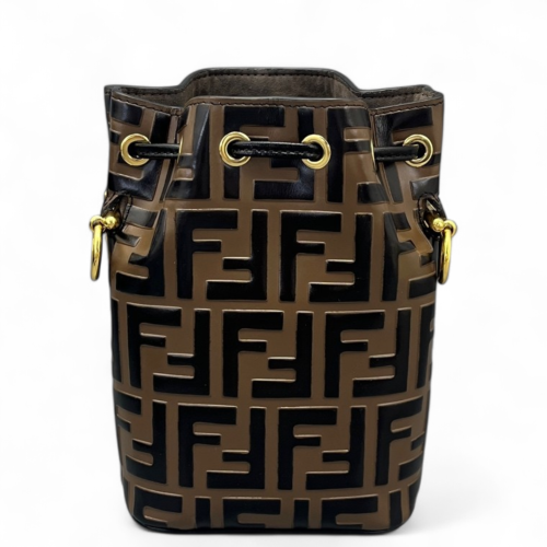 Fendi Mini Mon Tresor Bucket Embossed FF Brown Dark Brown
