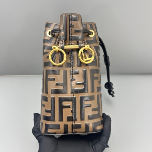 Fendi Mini Mon Tresor Bucket Embossed FF Brown Dark Brown