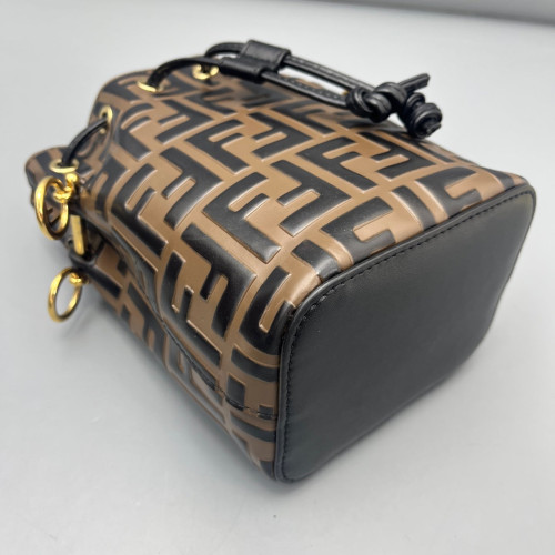 Fendi Mini Mon Tresor Bucket Embossed FF Brown Dark Brown