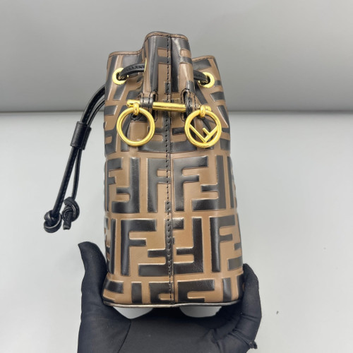 Fendi Mini Mon Tresor Bucket Embossed FF Brown Dark Brown