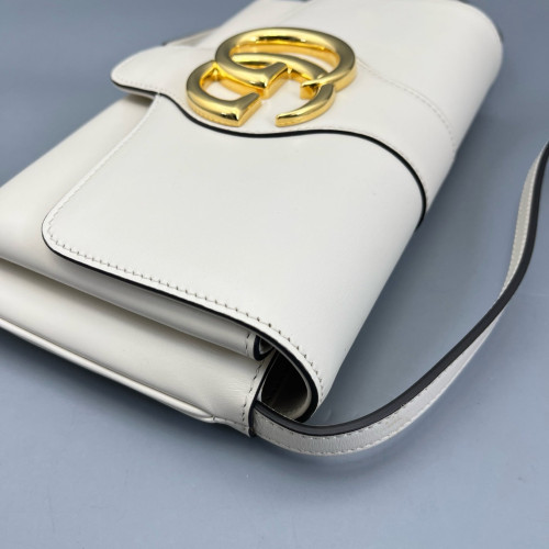 Gucci Small Arli Flap Shoulder Bag Smooth Calfskin White Gucci Small Arli Flap Shoulder Bag Smooth Calfskin White