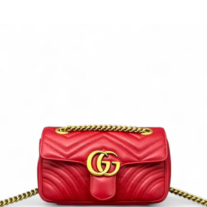 Gucci Chevron Small GG Marmont Calfskin Red